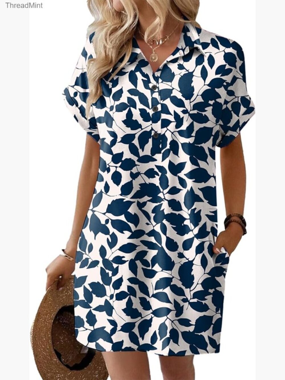 Short Sleeve Floral Shift Dress with Pockets Loose Casual Beach Sundress